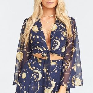 Show me your mumu City of Stars Astrological print tie top w/ metallic accents